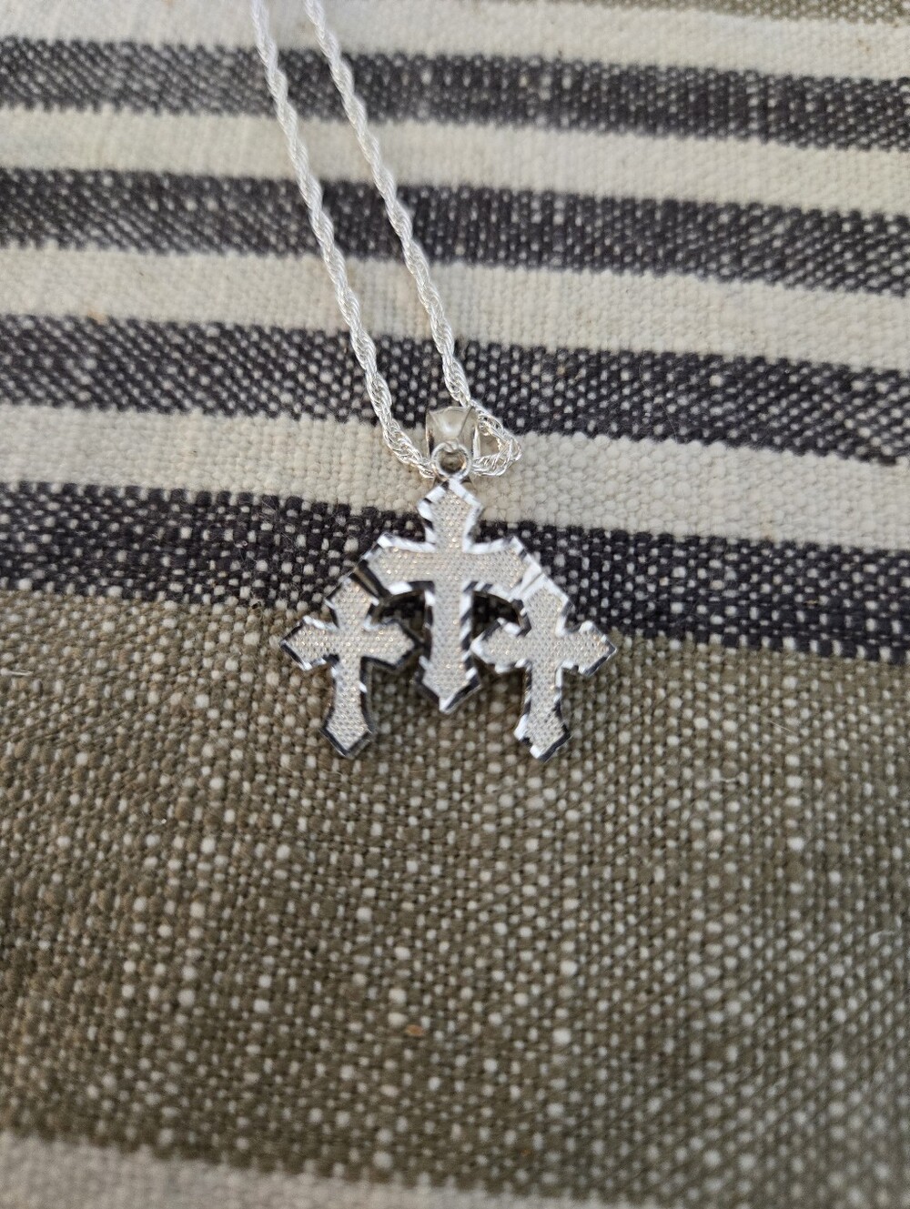 Sterling Silver Triple Cross Pendant Necklace with Matching Ring, Ring Size 10 - Picture 4 of 10